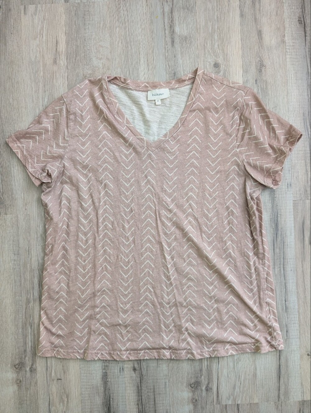 bohme Dusty Pink Chevron Short Sleeve Top, Medium (C5)